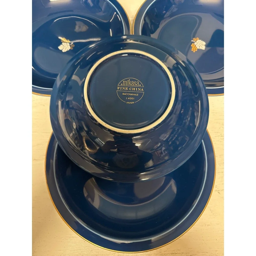 Set‎ of 6 Mikasa Bacchanale L4001 Cobalt Blue Fine China Soup Pasta Bowls Japan